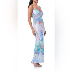 AFRM Alyson Mesh Panel spaghetti strap Maxi Dress Blur Blossom size L